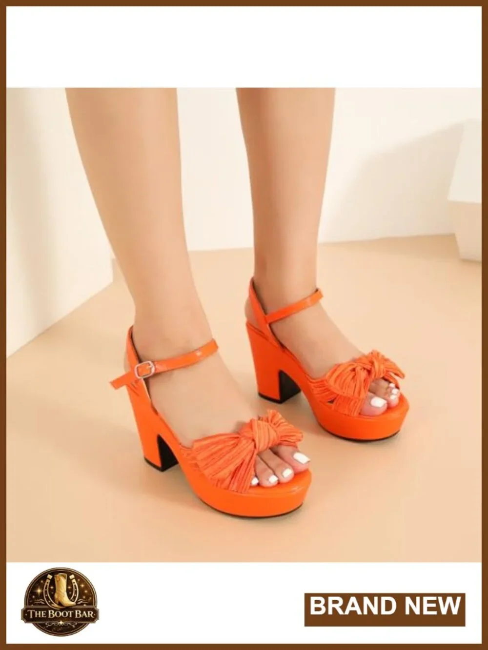Women's Chunky Heel Platform Sandals with Bow Ankle Strap, Adjustable Buckle,
